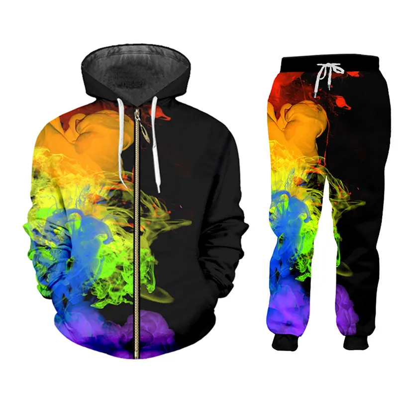 UJWI coloré fumée survêtement hommes veste d'hiver à capuche pantalon POLO 3D impression personnalisée costume sport grande taille 5XL pantalons de survêtement 220615