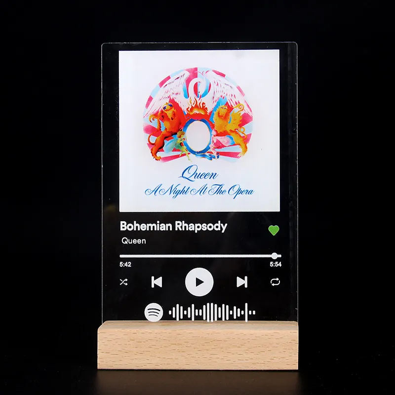 Código personalizado Spotify Código de música acrílica Base Wood Base Spotify Glass Po Casal Po Casal Acrílico Aniversário PO Álbum PLAque 220608