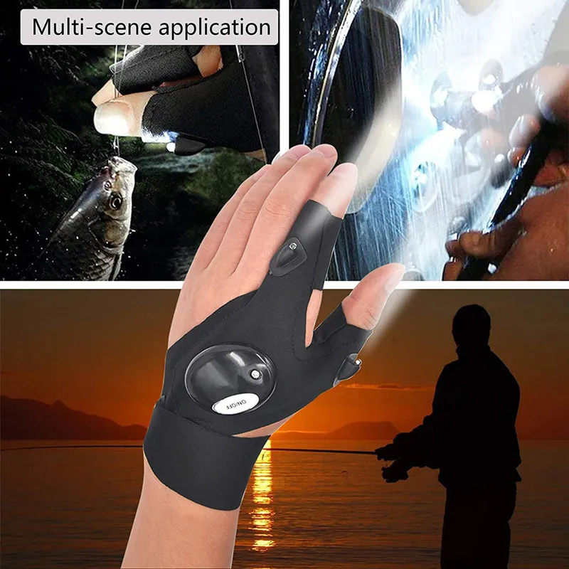 Fingerless Handskar LED Falllamp Waterproof Torch Outdoor Tool Fishing Camping Vandring Överlevnad Rescue Working Light Multi Tools 220624