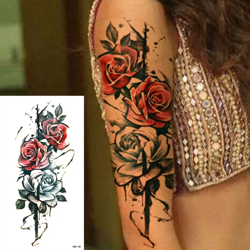 Adesivo de tatuagem temporária à prova d'água 3D Renda Rosa Flor Tatuagens Linha Arte Corporal de Lótus Braço Manga Falsa Tatuagem Feminina Masculina 220521