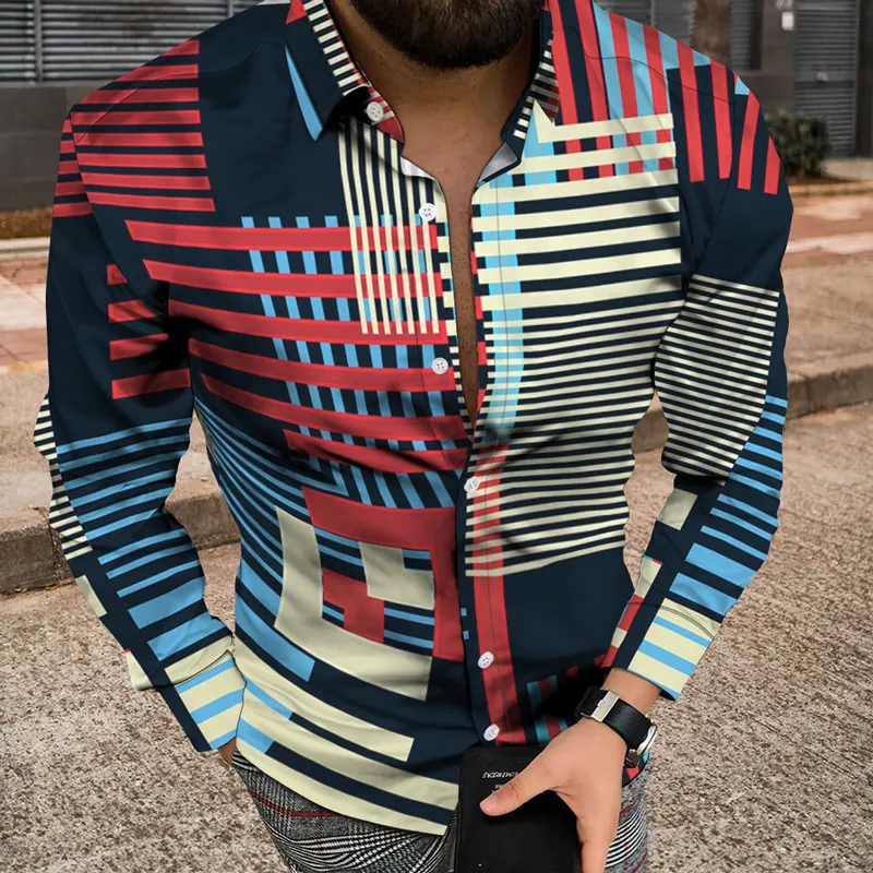 Vintage Print Loose Button Cardigan Shirts For Mens Casual Long Sleeve Shirt Men Streetwear Autumn Fashion Turn-Down Collar Top 220321