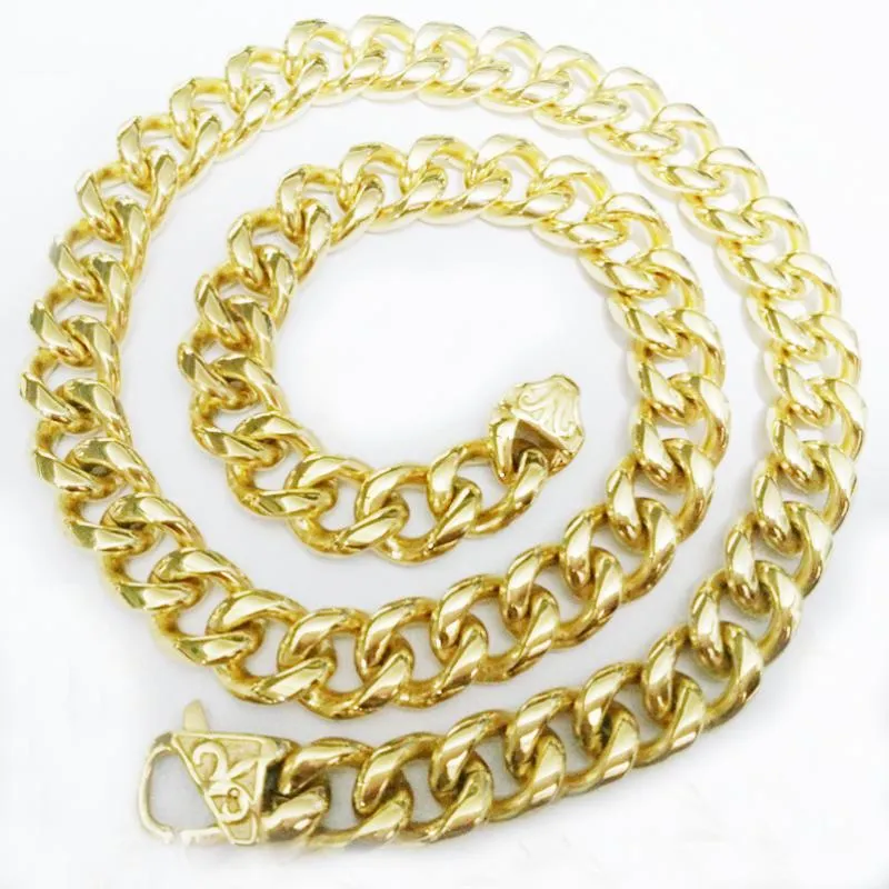 Chains 15mm Mens Necklaces Stainless Steel Gold Color Necklace For Men Women Curb Cuban Jewelry Friends Gifts WholeChains348T