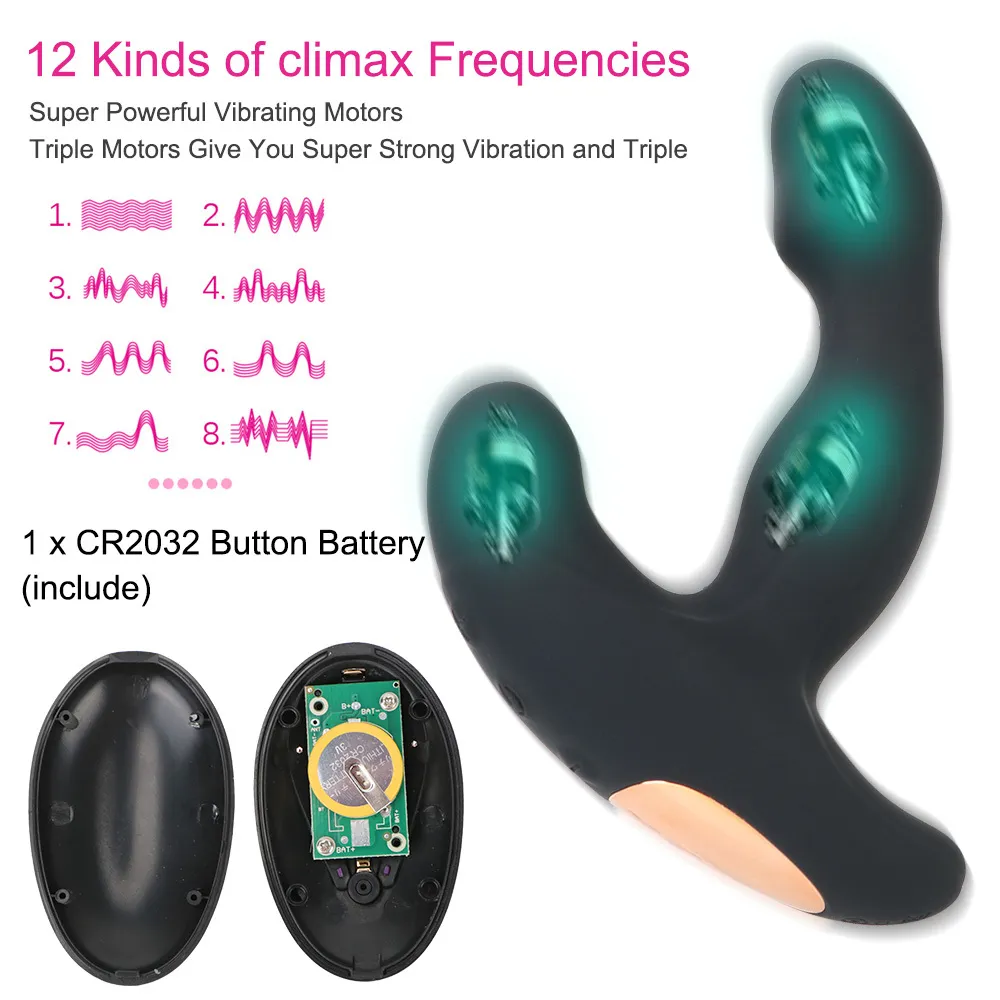 Dildo Vibrator Sexiga leksaker för män Kvinnor Butta Plug Produkt Anal 12 Frekvens Mannprostatmassage Vaginal Stimulator