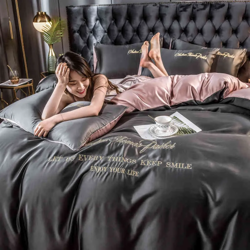 Parure de lit en Fiber Pla lavée, ensemble de literie confortable, taille King, pour chambre à coucher, couleur unie, couette