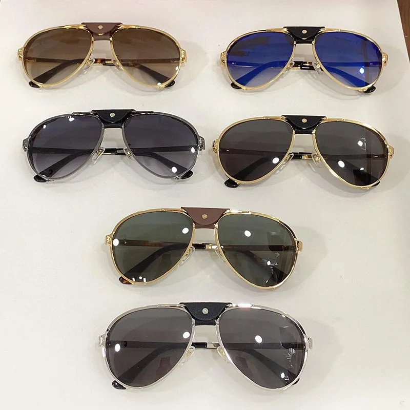 Lunettes de soleil de luxe pour femmes, lunettes de soleil pilotes de marque d'aviation, monture en métal doré et argenté, lunettes en cuir anti-rayonnement de lumière bleue