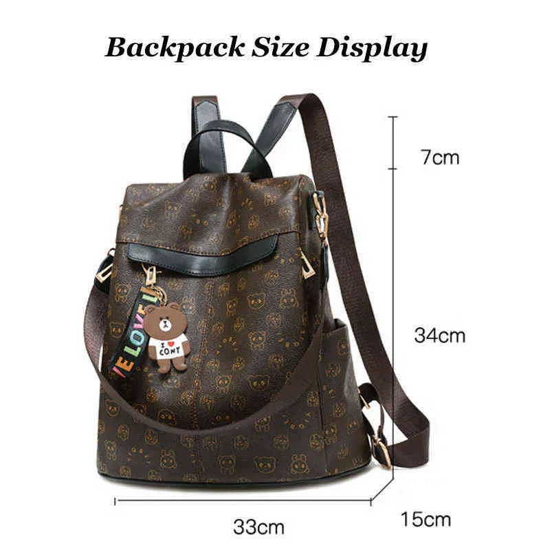 NXY Schule Taschen Kawaii Bär Frauen Rucksäcke 2022 Damen Leder Reise Luxus Anti Diebstahl Business Laptop Rucksack Weibliche 220802