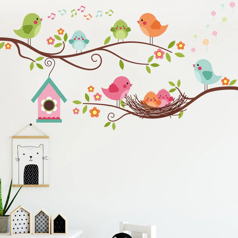 Branches oiseaux petite maison nid d’oiseau Stickers muraux enfants chambre étude décoration 220607