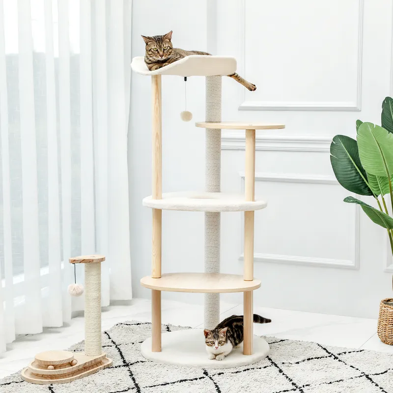 Casa en el árbol para gatos Centro de actividades para gatos con condominio doble Perca suave interior Rascador completamente envuelto Poste de sisal rascador gato 220624293004435