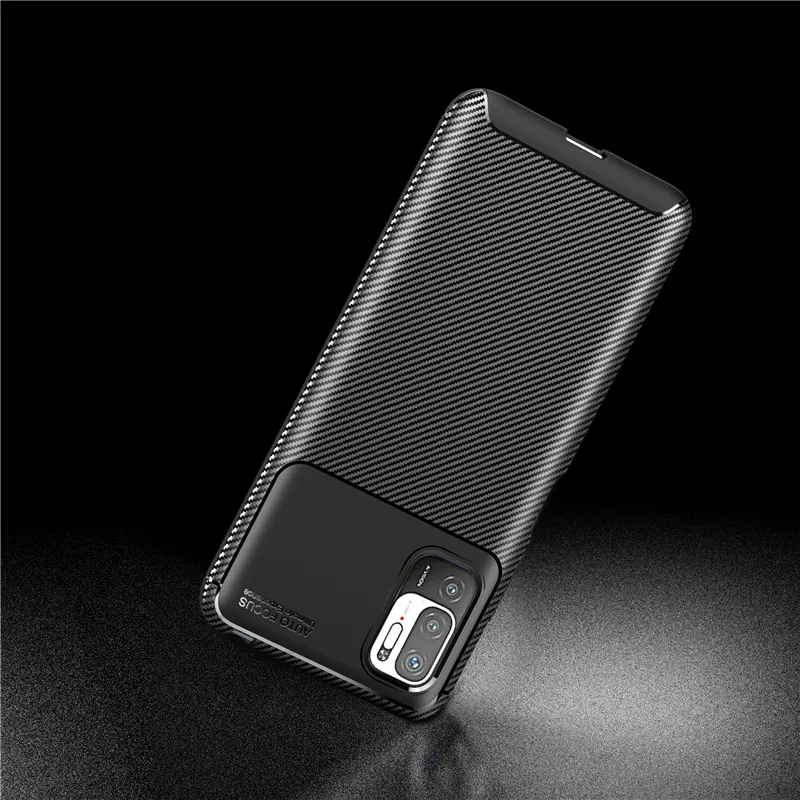 Shockproof Luxury Carbon Fiber Cover Cases For Xiaomi Poco M3 Pro Redmi Note 10 5g, Soft Tpu Silicone Shock Absorber Coke Back Protective Cover