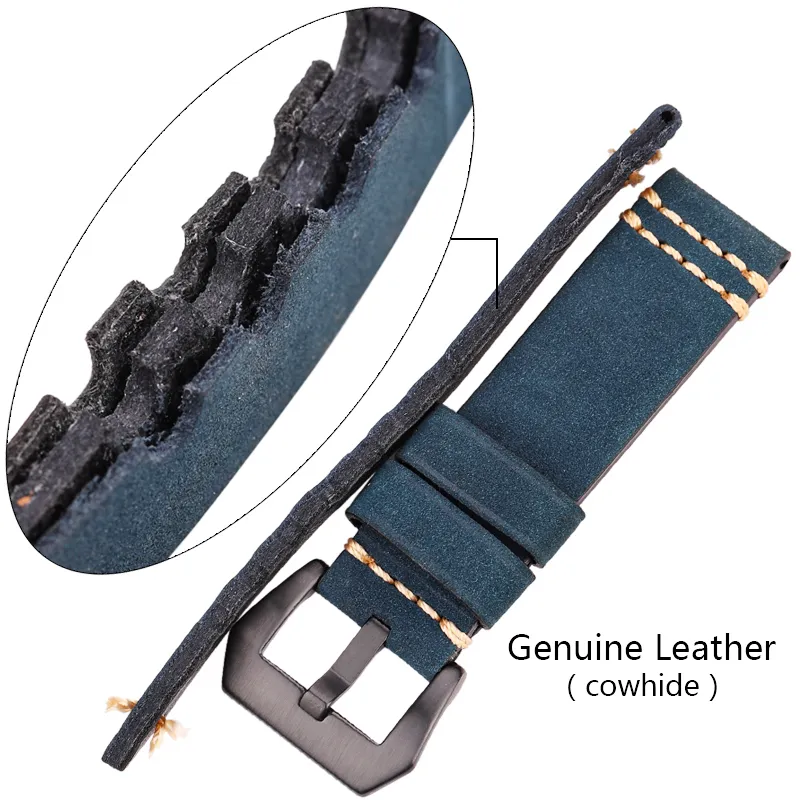 Bandas de relógio Banda de relógio de couro genuíno Strap 20mm 22mm 24mm preto marrom amarelo amarelo homem homens com costa de cheiro acessórios 220507