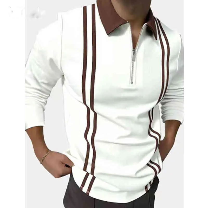 2022 Polo Shirt Men Long Sleeve Grid Vintage Patchwork Turn-Down Twlar Polo Derts Mens Autumn zip-up ascal-up asced s-xxxxxl l220704