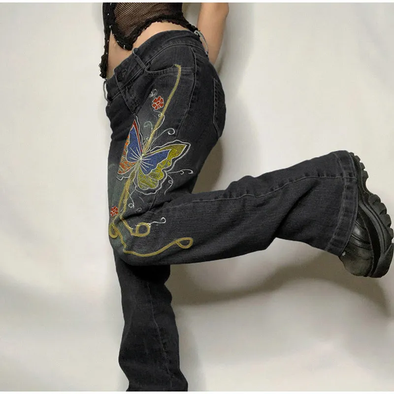 Retro Y2K Denim Jeans Low Waisted Grunge Vintage Cargo Trousers Fairycore Harajuku Fashion Pants 220701