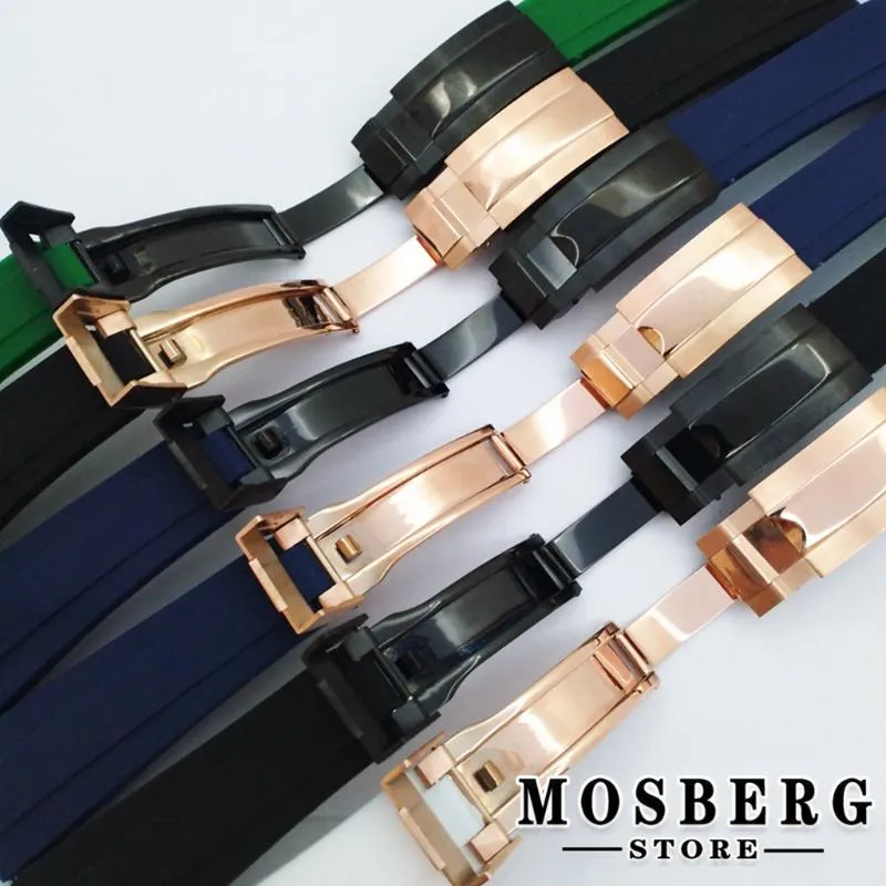Bracelets de montre bracelet 20mm haute qualité noir blanc vert bleu couleur caoutchouc acier inoxydable boucle montres accessoires Parts303B