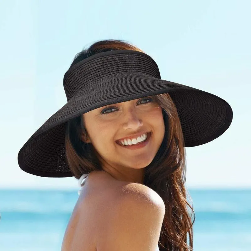 Kadınlar Yaz Vizörleri Şapka Katlanabilir Güneş Kapağı Geniş Büyük Memlu Hip Şapkaları Chapeau Lady Beach UV Koruma Kapakları 220617