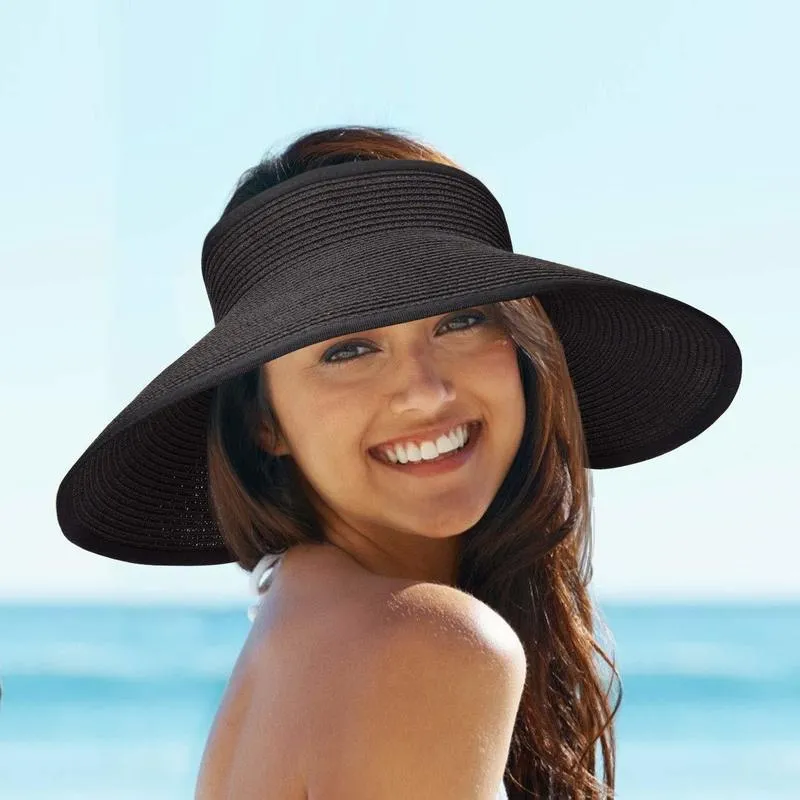 Women Summer Visors Hat Foldable Sun Cap Wide Large Brim Straw Hats Chapeau Lady Beach UV Protection Caps 220617