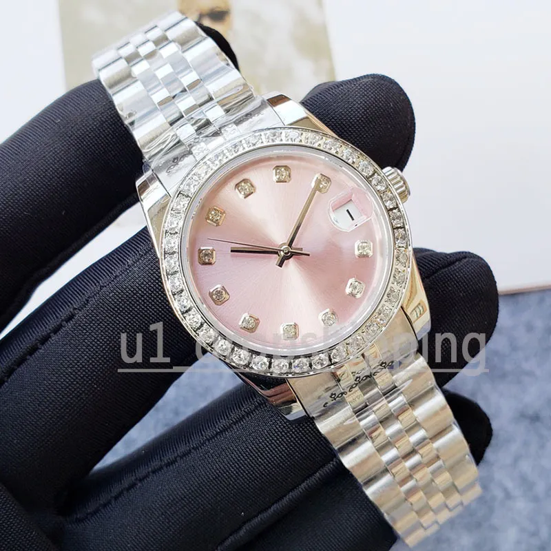 Frauenuhr 28 31 MM Voll Edelstahl Automatische Mechanische Diamantlünette Leuchtende Wasserdichte Dame Armbanduhren Mode Kleidung 243a