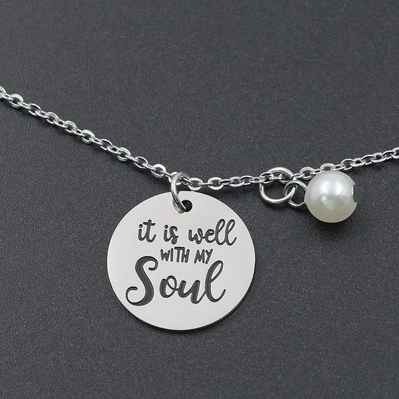 Pendant Necklaces Fashion Bible Verse Necklace It Is Well With My Soul Stainless Steel Quote Scripture Christian Jewelry GiftsPend281P