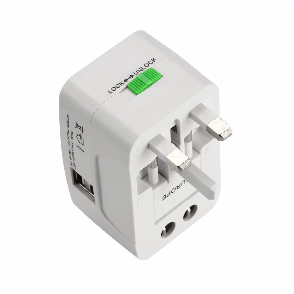 Universal All In One Adaptador de plugue internacional 2 portas USB Viagem ao mundo Carregador de energia AC Conversor AU US UK EU