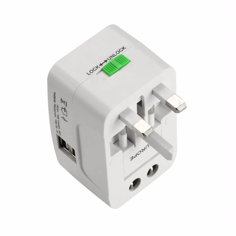 Universal All in One International Plug Adapter 2 USB Port World Travel AC AC Power Charge