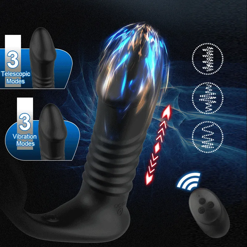 Silicone Telescopic Anal Vibrator Dildos Prostate Massage Butt Plug Masturbator Delay Ejaculation Cock Ring sexy Toys for Men Gay