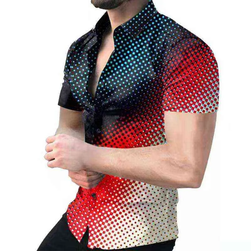 2022 Spring gradiënt polka stip printen shirts heren mode mode single-breasted buttoned shirt casual korte mouw Cardigan streetwea g220511