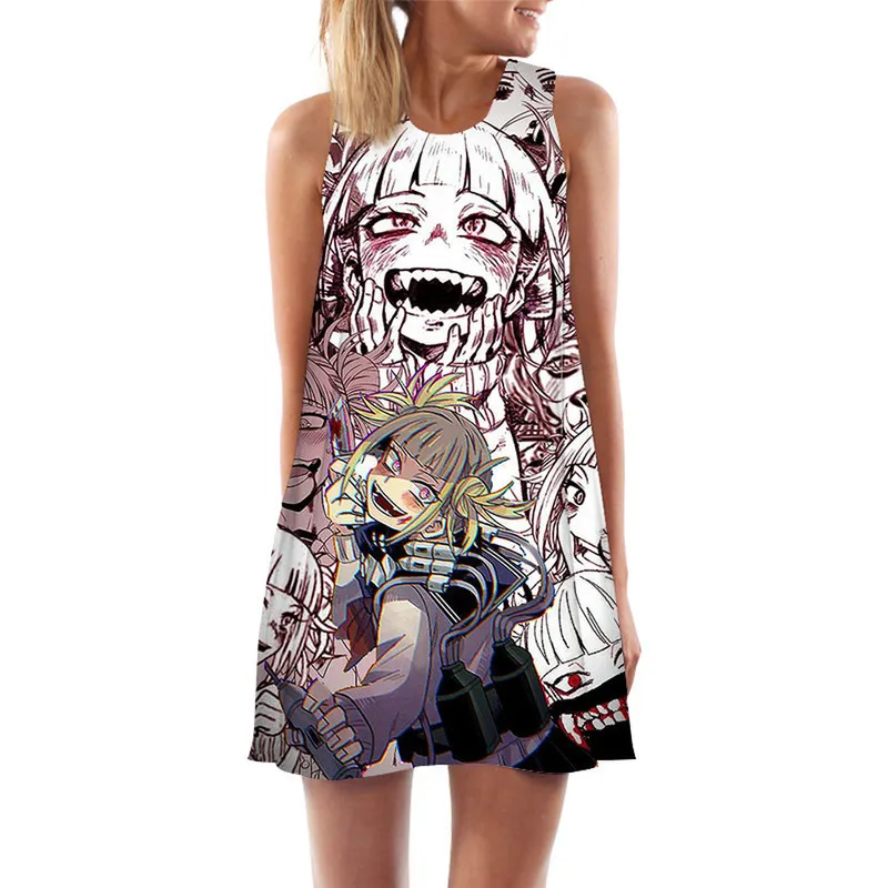 Dames tanktops jurk anime boku no hero academia himiko toga 3d print losse strandjurk mode korte vrouwelijke vestjurk w220617