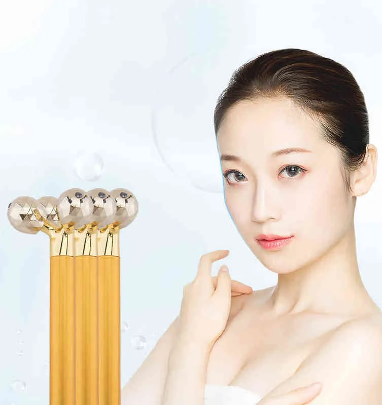 3D Roller Massagestab Elektrisches Gesichtsinstrument Lifting Straffende Schönheit Facelifting Golden 220513