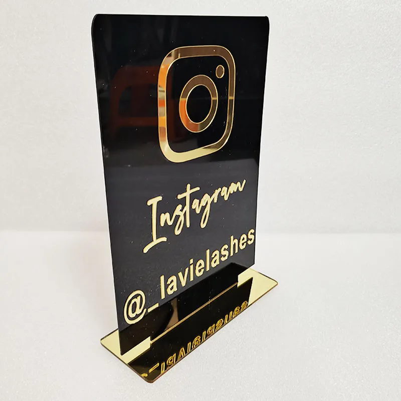 Пользовательские таблицы Instagram знак персонализированные зеркальные акриловые золотые социальные медиа Instagram магазин магазина знак с базой