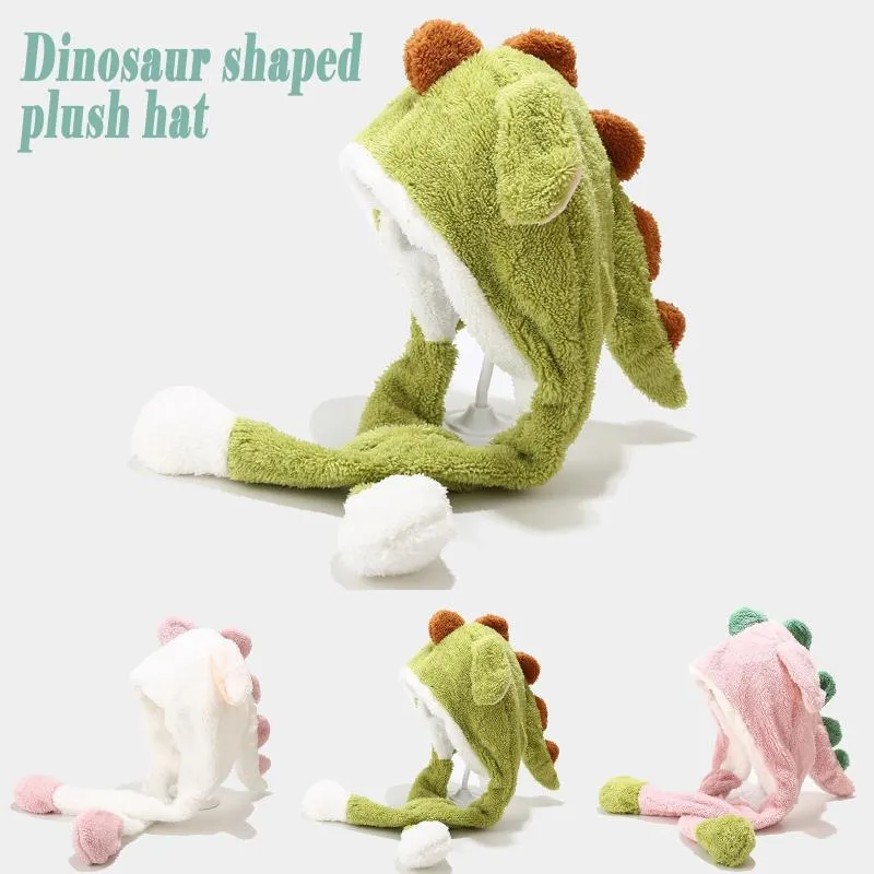 Beanie Skull Caps Grappige Dinosaurus Muts Muts Vrouwelijke Winter Schattig Gebreide Mutsen Wollen Warm Met Bewegende Oren Oorbeschermers Gift Home Outdoo304p