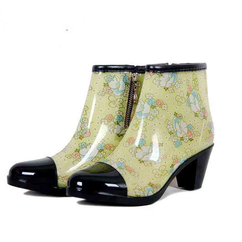 Boots Women's Women's Hightproof Rain Hain High-Clip High-Heel Short Tube Stitching Lightweight Overclean 220719