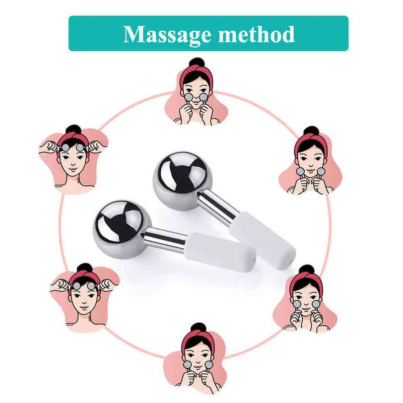 Acier inoxydable beauté globes de glace masseur de visage Cryo outils de massage pour le corps et le cou ascenseur soins de la peau maison spa rouleau facial 220510