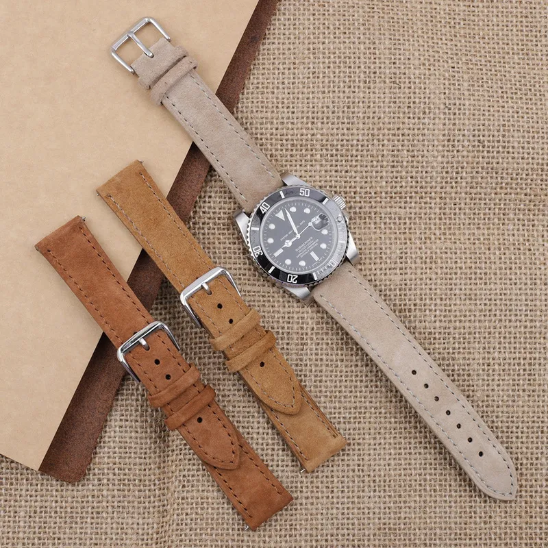 Soft Suede Leather Watch Band 18mm 19mm 20mm 22mm 24mm Blue Brown Watch Straps Stainless Steel Buckle Watch Accessories 220705265k