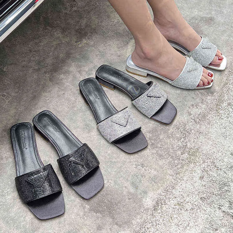 Slippers 2022 Summer Low Heels Flip Flops Flops Women Square Toe Slides Slides Female Ladies Outdoor Ladies 220518