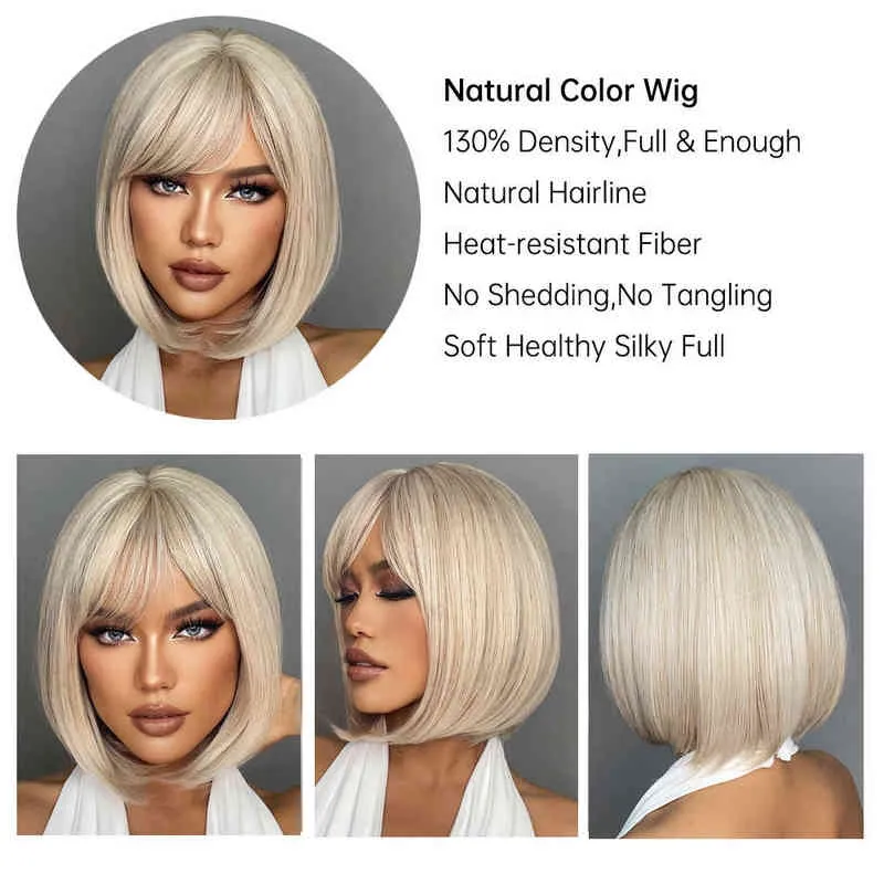 Weiße blonde graue synthetische Perücken mit Pony, kurze gerade Bob-Haarperücke für Frauen, Cosplay, tägliches natürliches Haar, hitzebeständig