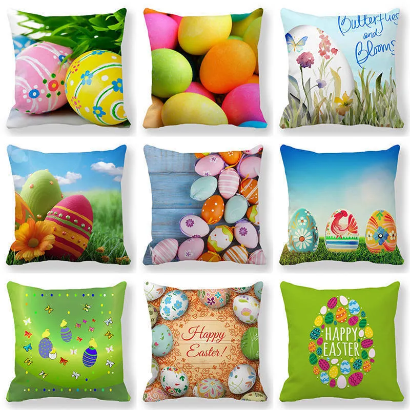 Pillow Case Easter Decoration Pillowcase Colored Eggs Print Cushion Cover Happy Sofa Throw Chair Decorate 220714