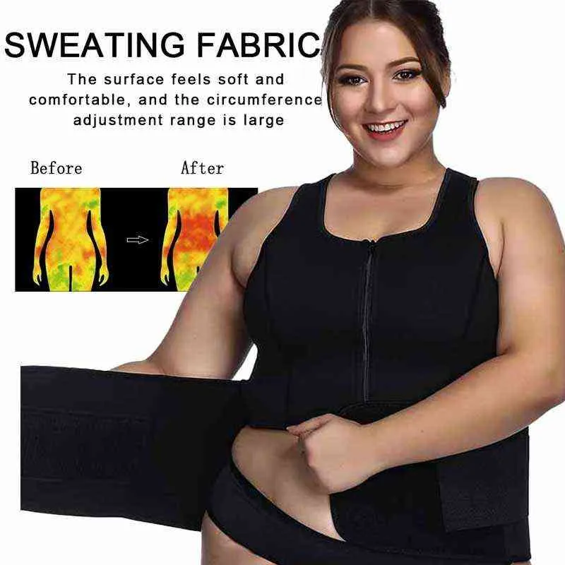 Thermische Neopren Sauna Weste Body Shaper Abnehmen Taille Trainer Körper Shaper Große Dame Zipper Sport Top Shapewear Schlanke Gürtel Korsett L220802