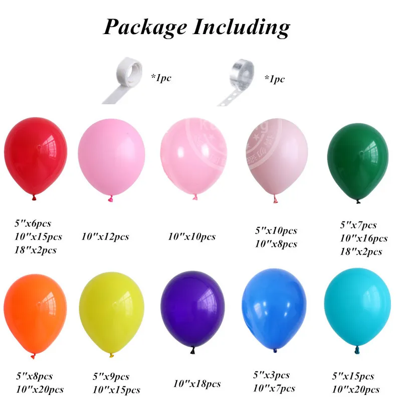 205 stks regenboog kleur latex ballon ballon slinger kit verjaardag bruiloft bruids feest feest achtergrond ballon decor benodigdheden wereldwijd 220527