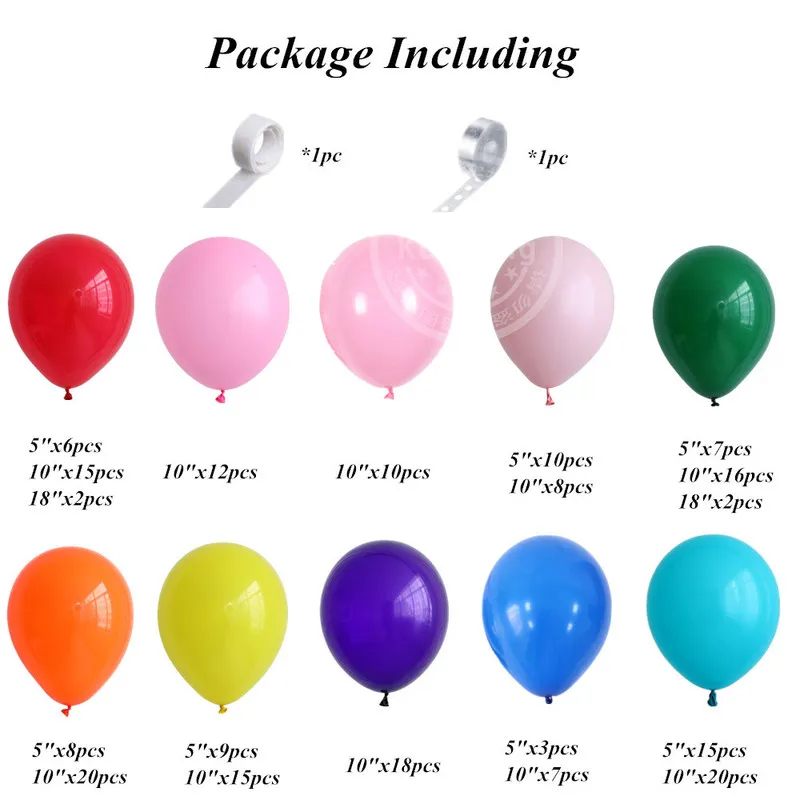 Gökkuşağı Renk Lateks Balon Çelenk Kiti Doğum Günü Düğün Gelin Tatil Partisi Arka Plan Balon Dekor Malzemeleri Global 220527