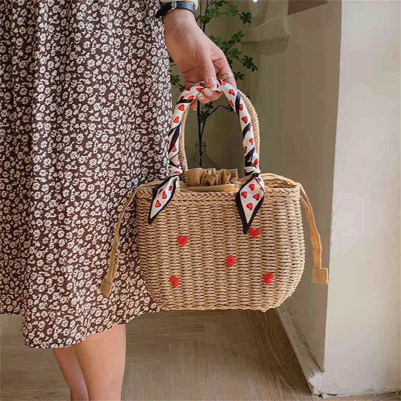 Evening Bag 2022 Women Straw Purses and Handbags Summer Rattan Handmade Tote Top Handle s Ladies Ribbons Beach Basket New Travel 0623