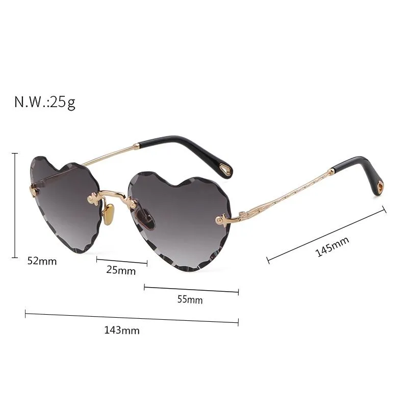 Zonnebrillen Love Heart Vorme Women Brand Design 2022 Randless Cat Eye Frame 90s Sun Glasses Clear Lens Gradient Shades Gift S335209J