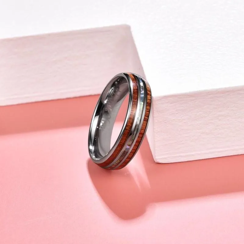 Wedding Rings 6mm Hawaiian Koa Wood And Abalone Shell Tungsten Carbide For Women MenWedding Lois22305r