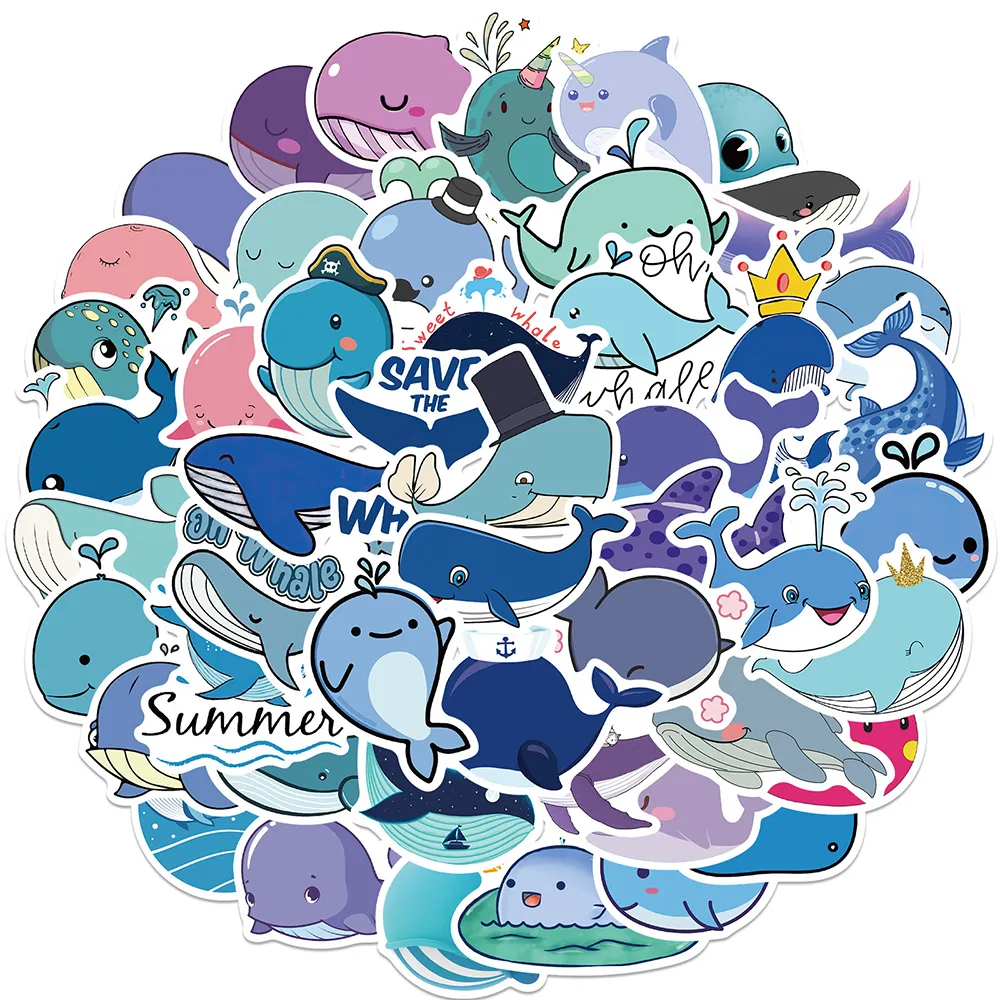 Nieuwe Waterdichte 10/30 / 50 Stks Leuke Animal Whale Cartoon Stickers Graffiti Decal DIY Bike Laptop Waterfles Telefoon Sticker voor Kinderen Sticker