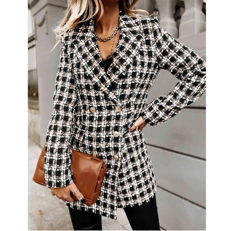 2021 Ladies Long Sleeves Suit Collar 더블 가슴 양모 재킷 세련된 디자인 편안한 탑 스트리트 스타일 고품질 재킷 L220725
