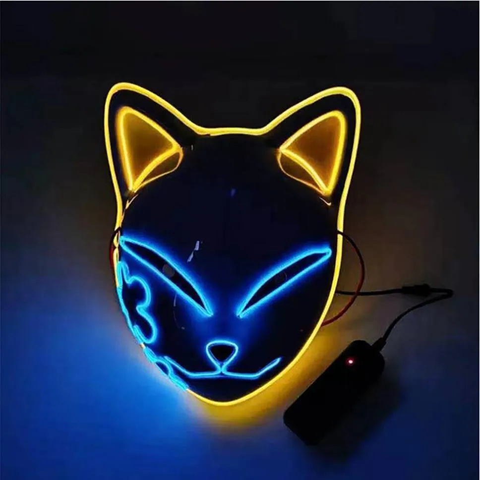 Demon Slayer Fox Mask Halloween Party Japanese Anime Cosplay Costume LED Masks Festival Favor Props FY7942 0727