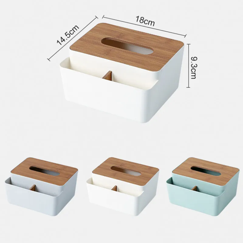 Box Storage Organizer with Wooden Lid for Tissue Paper Makeup Packaging Case Multi-Compartments Phone Desktop Holder 220507