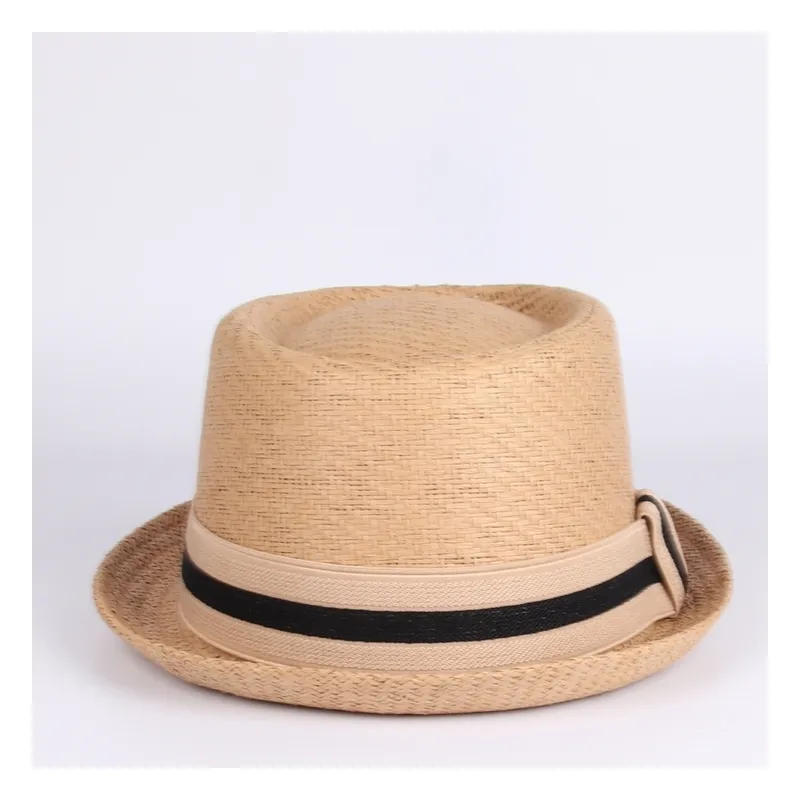 Summer Women Men Raffia Sun Hat For Gentleman Letter Dad Boater Fe Hats Dad Flat Pork Pie Tassel Beach Hat Panama Cap 220607