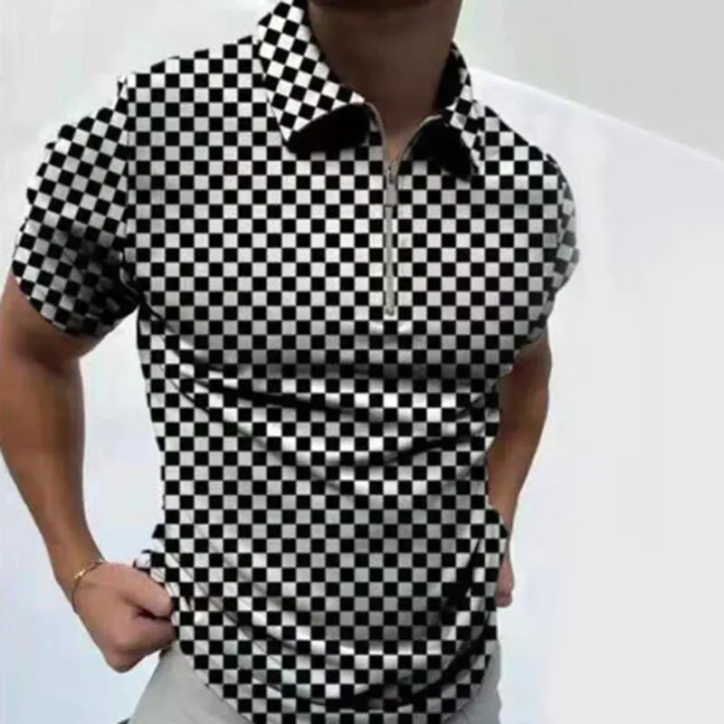 Herren Sommer Golf Plaid Dot Print Revers Half Zip Kurzarm Tops Sportswear Casual Slim Fit Polo Shirts 220614