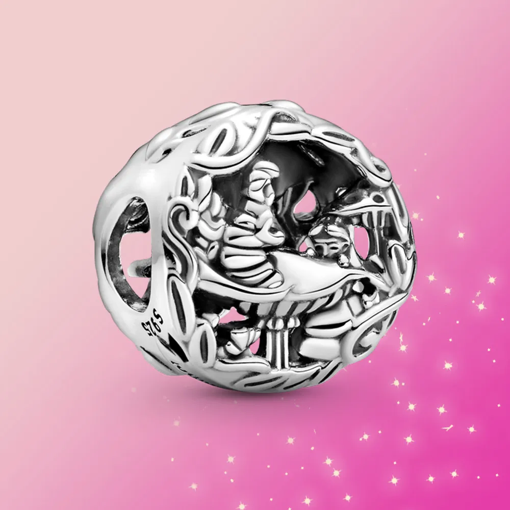 Real 925 Sterling Silver Alice Charme Tea Party Bead Fit Original Pandora Pulseira Mulheres Jóias Presente