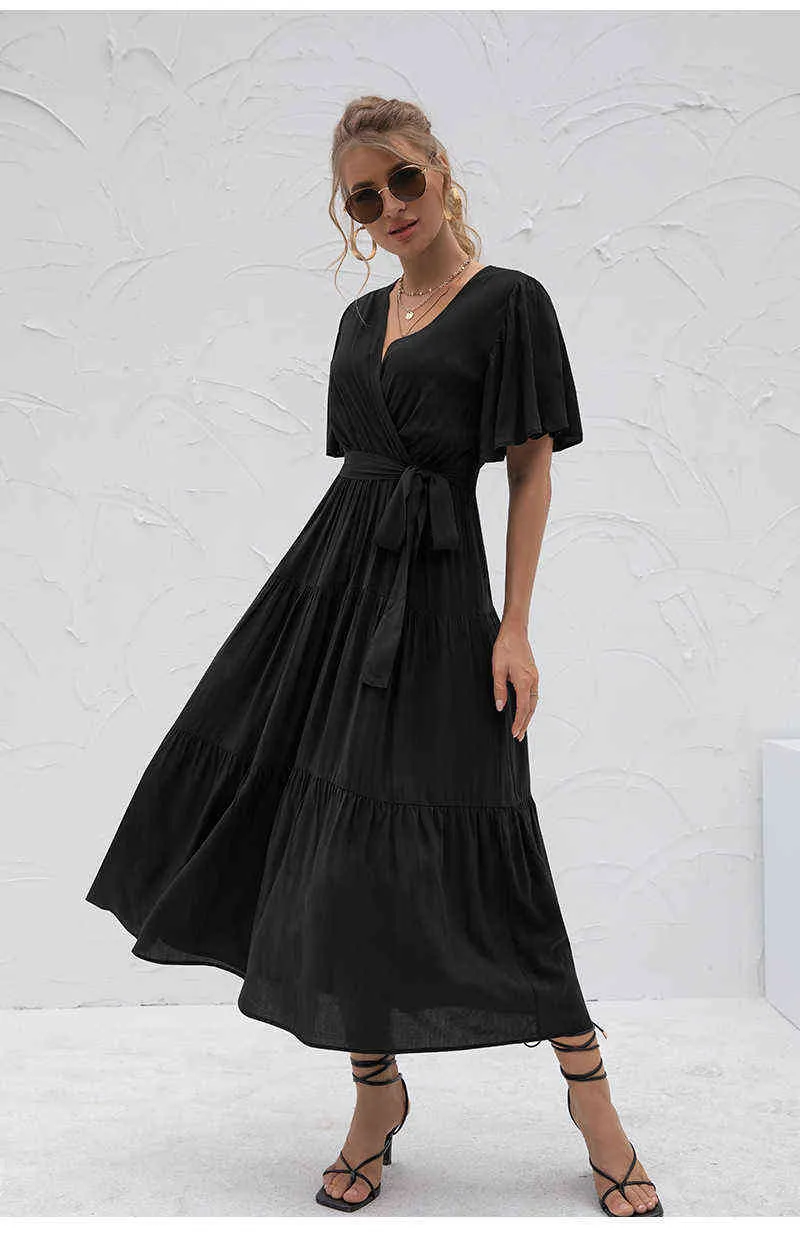 Robe d'été élégante en couches pour femmes, mode, ceinture solide, robes Maxi en soie douce, décontractée, taille haute, taille haute, longue, 2022, G220510