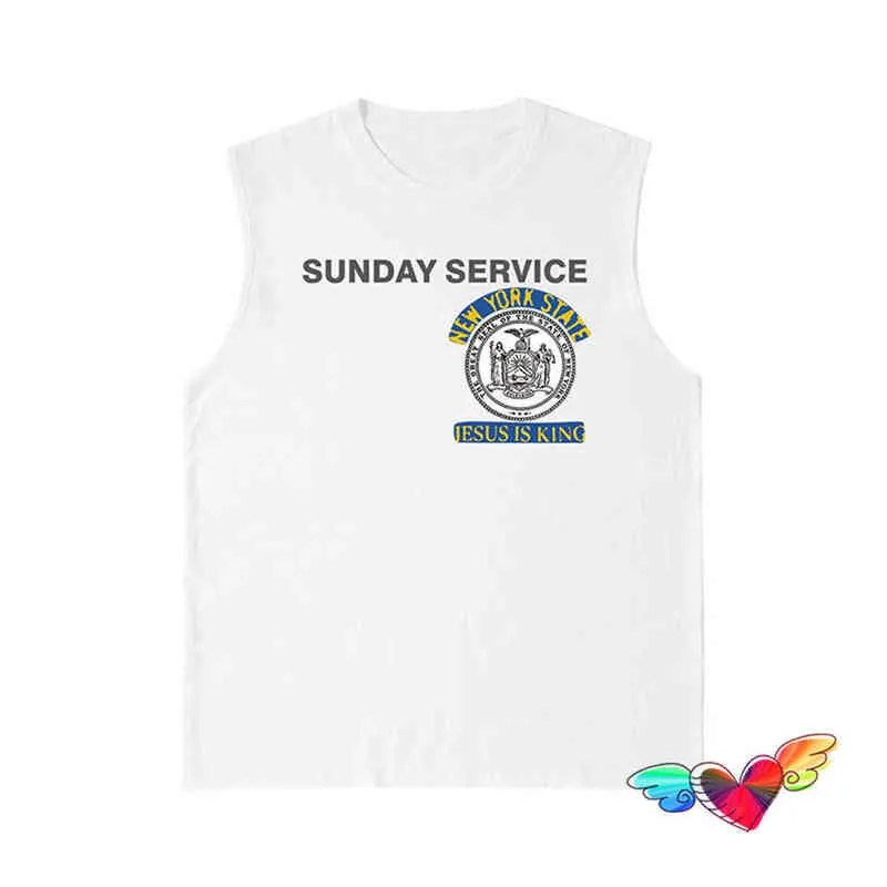 Sunday Service Tank Tops Men Women New Tork State Graphic Hip Hop Jesus Is King Cotton Sleeveless Ye teeT220721